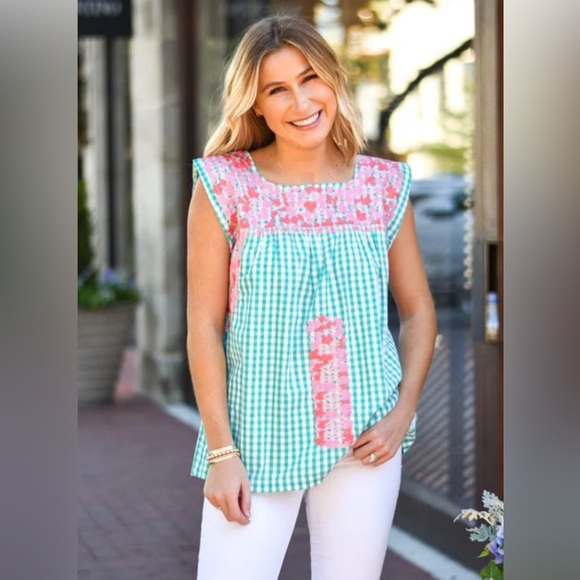 J. Marie Tops - Pink and Green Gingham Sleeveless Top